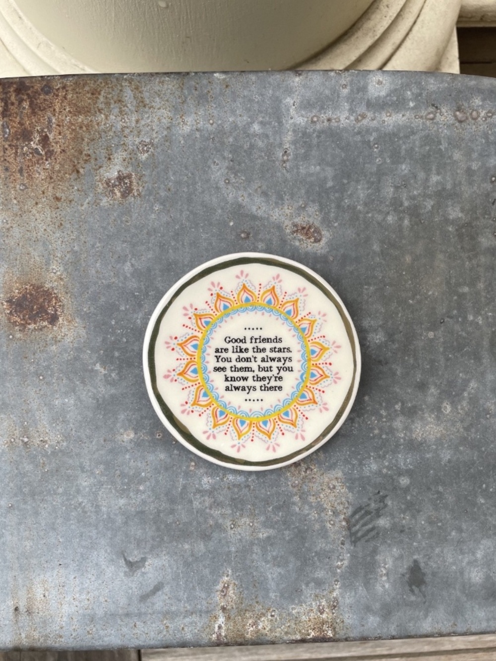 Natural Life Ceramic mini Plate w/ multicolor Sun Design & Friendship quote - Picture 3 of 6